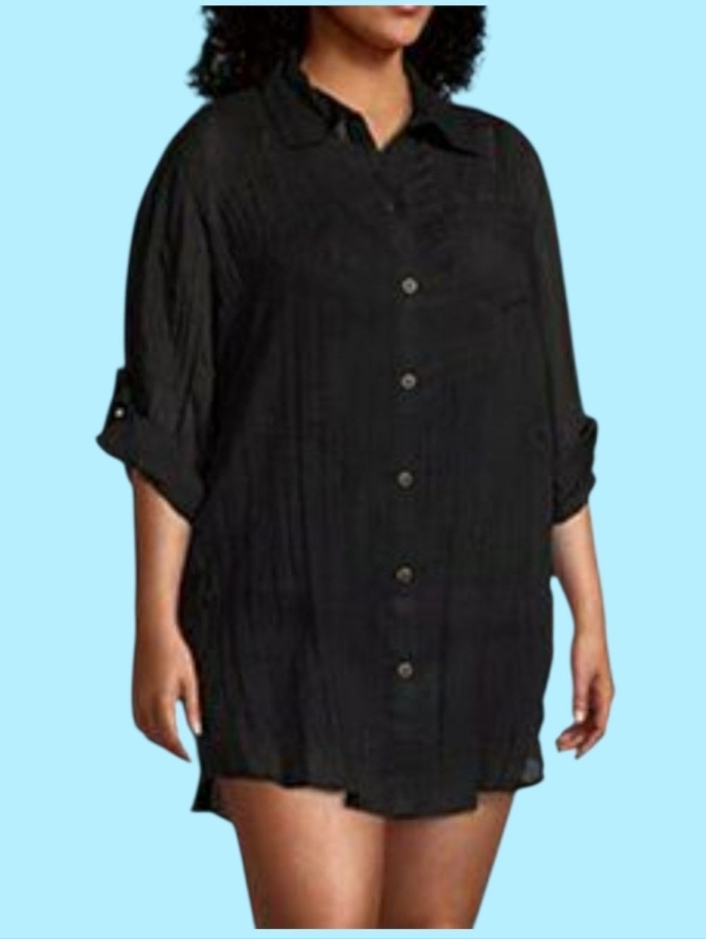 NWT JCPenney's Mynah Black Crinkle Swim Coverup ~XS